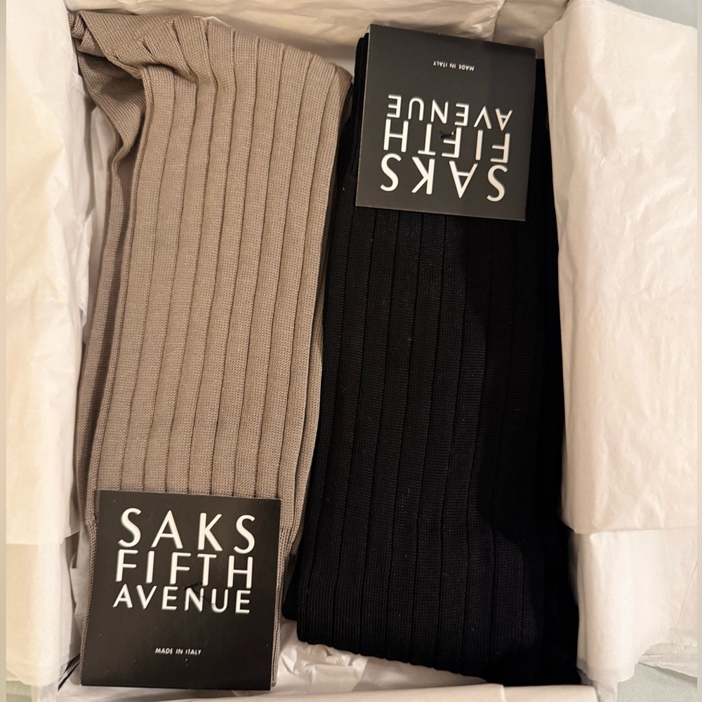 Saks Fifth Avenue Men's Ribbed Dress Socks - Black and Brown
